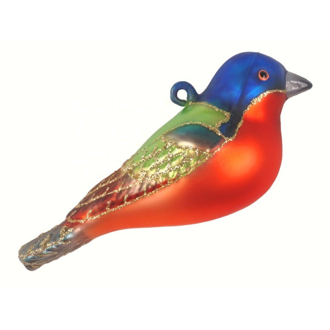 GC Home & Garden 4” Orange and Blue Painted Bunting Hand Blown Glass Hanging Figurine Ornament